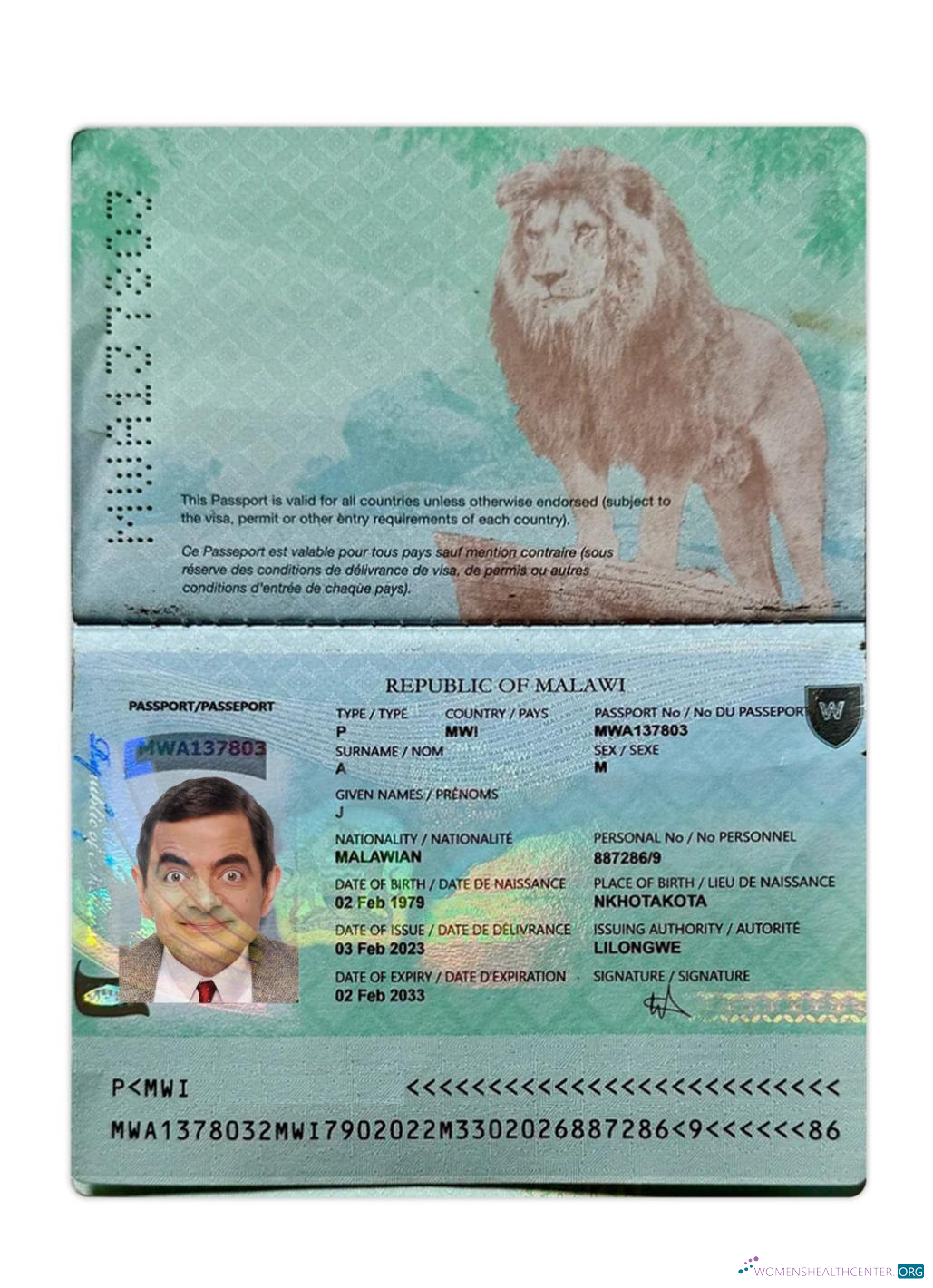 Download Malawi passport 2023 present Photoshop template